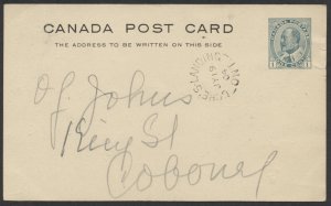 1904 Gore's Landing ONT Split Ring Postmark On 1c Edward PSC to Cobourg