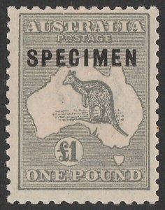 AUSTRALIA 1923 Kangaroo £1 Grey SPECIMEN type C, 3rd wmk. ACSC 53Axf cat $1000.