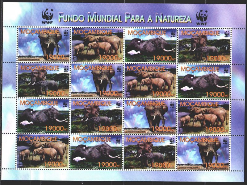 Mozambique. 2002. Small sheet 2393-96. Elephants, wf. MNH.