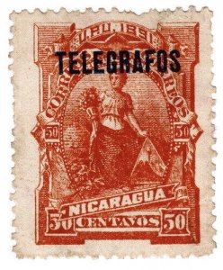 (I.B) Nicaragua Telegraphs : 50c Orange-Brown (1891)