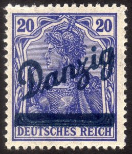 1920, Danzig 20pfg, MH, slipped overprint, Sc 38, Mi 23