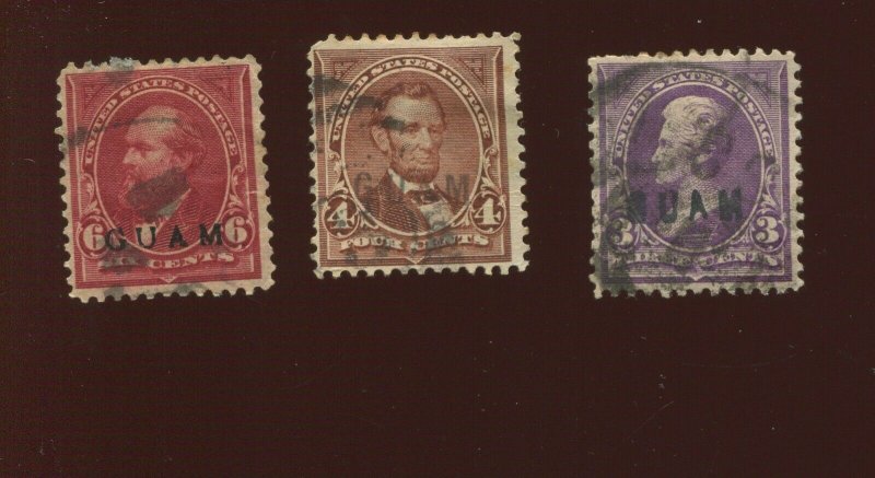 GUAM  3, 4 & 6 Used Stamp Varieties with Private Overprints (Bx 522)