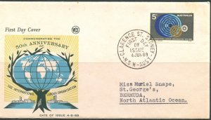 AUSTRALIA Sc#461 1969 5c ILO First Day Cover Cover to Bermuda