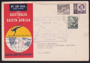 COCOS ISLAND 1952 Qantas flight cover to Australia - RAAF PO COCOS cds.....B4187