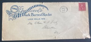 1929 Lakemills WI USA Advertising Cover To Staunton IL Greenwoods Dark Barred Ro