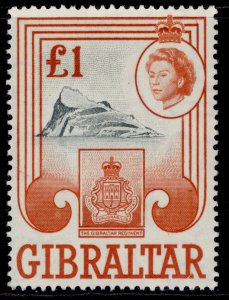 GIBRALTAR QEII SG173, £1 black & brown-orange, NH MINT. Cat £25.