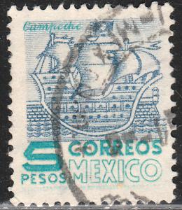 MEXICO 883, $5Pesos 1950 DEF 2nd ISSUE TYPE I. USED, F-VF. (1412)