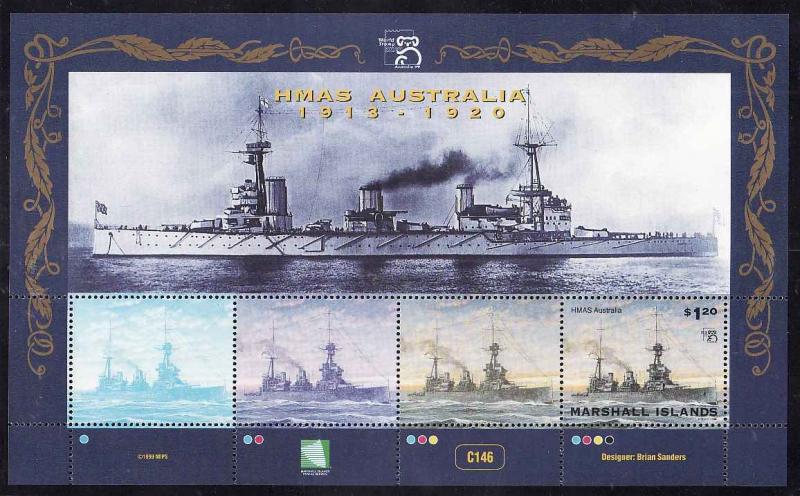 Marshall Is.-Sc#703-Unused NH sheet-Ships-HMAS Australia-1999-