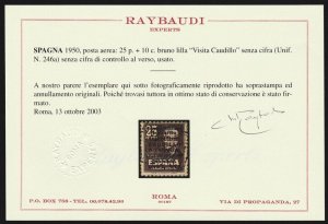 SPAIN 1950 Franco Canary Islands Visit Air WITHOUT control no. Certificate.
