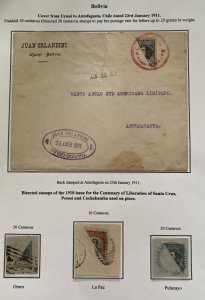 1911 Uyuni Bolivia Commercial Cover To Anglo Bank Antofagasta Chile Bisect Stamp