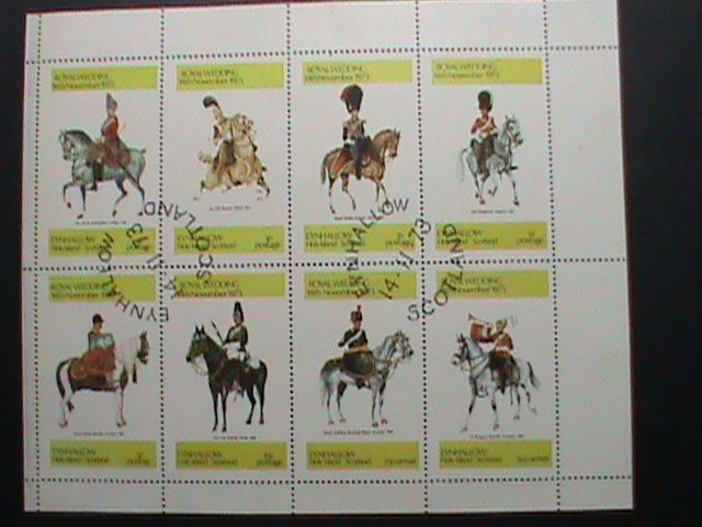 ​SCOTLAND-EYNHALLOW STAMP-1973-ROYAL WEDDING-SOLDIERS ON HORSES-CTO-SHEET VF