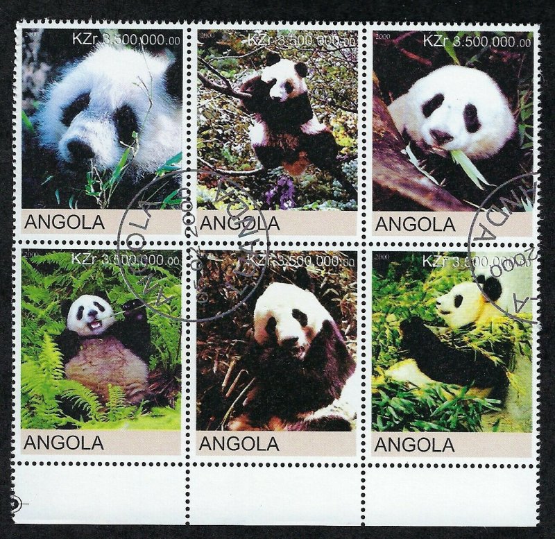 Dealer's Lot - Angola Panda Bears Block of 6 stamps, 500 sets