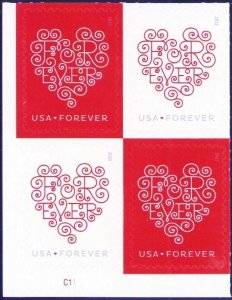 U. S. Forever Hearts Love Plate Block SC 4955-4956 Love Red/Love White LL