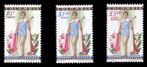 Colombia #697, C317-318 Cat$47.55, 1969 Miss Universe, set of three, never hi...