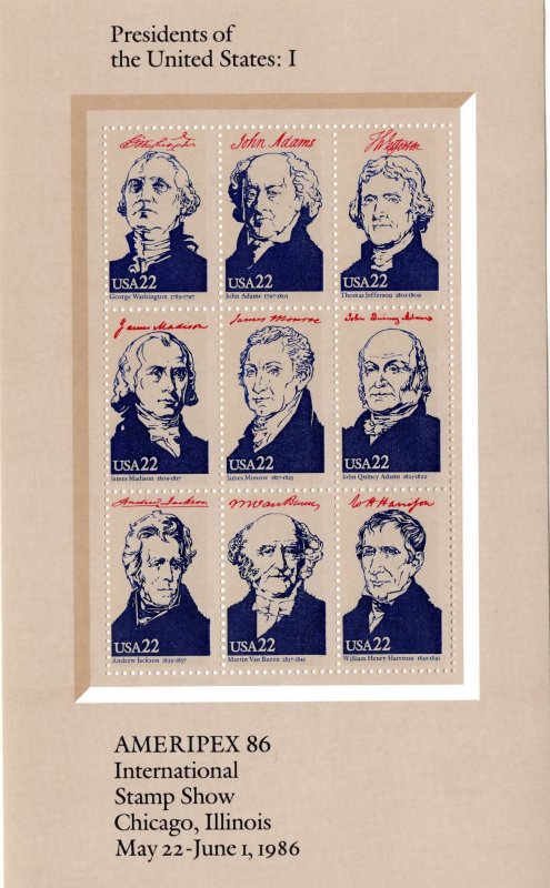 2216 - 2219 MNH Ameripex '86 sheets, complete set with envelope