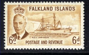 Falkland Islands 1952 KGV1 6d Bistre Brown MM SG 178 ( M1442 )