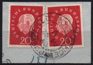 GERMANY 1959 20pf Theodor Heuss Sc 795 x2 on Piece w British FPO 508 cds Used