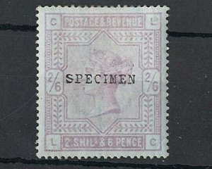 GB 1883 2/6d on blued sg175 ovpt specimen type 9 fresh m/mint cat £625