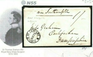 LEBANON HMS WARSPITE Cover GB NAVAL SURGEON Disinfected MALTA 1845 RARE N55