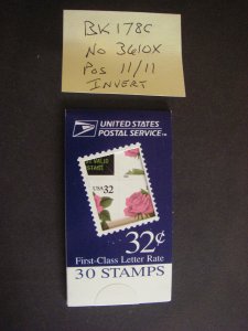 BK178C, Scott 2492b, 32c Pink Rose Pos 11/11 Invert No 3610X, MNH Makeshift MDI