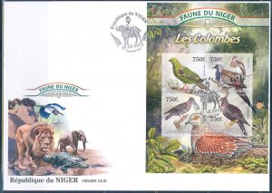 NIGER 2013 FAUNA OF AFRICA   DOVES  SHEET FIRST DAY COVER 