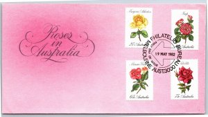 ROSES IN AUSTRALIA SET OF 4 ON CACHET FIRST DAY COVER 1982