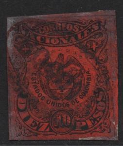 $Colombia Sc#65 used/VF, small thins, Cv. $67.50