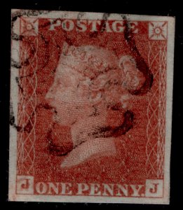 GB QV SG8, 1d red-brown PLATE 39, USED. Cat £100. BLACK MX. ON PIECE JJ