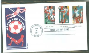 US 2834-2836 1994 World Cup Soccer, Set Of 3, On An Unaddresed, FDC With A Gamm Cachet