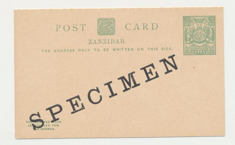 ZANZIBAR 1904 ½a SPECIMEN REPLY PAID CARD, VF UNUSED H&G#15 (SEE BELOW