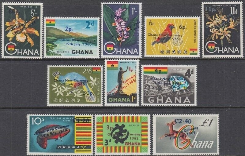 GHANA Sc 216-26 CPL MNH SET of 13. 1959-61 REGULAR ISSUES w/VARIOUS SURCHARGES