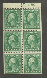 #498e Washington booklet pane mint hinged #11759