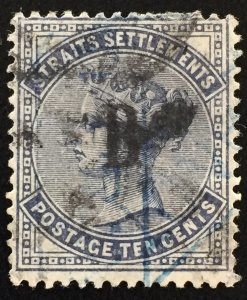 Straits Settlements 1884 British PO in Siam opt QV 10c CA Used SG#21