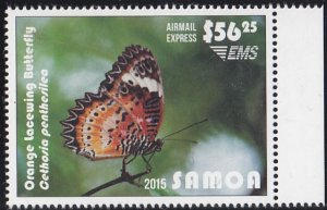 Samoa 2015 MNH Sc #C13 $56.25 Orange Lacewing Butterfly Airmail Express