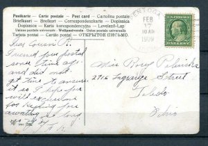 USA 1909 Color Postal Card Used Franked with 1c Franklin 9717