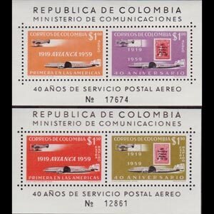 COLOMBIA 1959 - Scott# C349-50 S/S Stamp 40th. NH