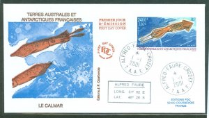 French Southern & Antarctic Territories 287 2001 24 francs Squid on an unaddressed, cacheted FD Cover, Marine Animals