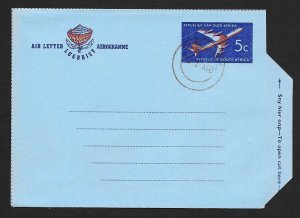 SOUTH AFRICA Aerogramme 5¢ Airplane 1968 cancel!