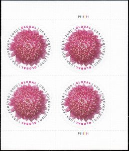 U.S.#5460 Chrysanthemum $1.20 Global FE Plate Block of 4, MNH.
