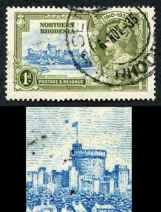 Northern Rhodesia SG18h 1935 Silver Jubilee 1d Variety Dot by Flagstaff