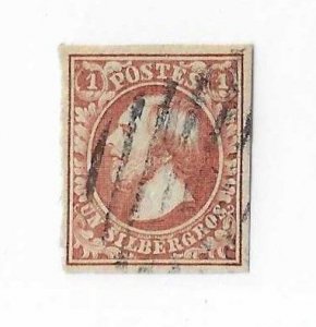 Luxembourg Sc #2  1 sg deep yellow brown   imperf used VF