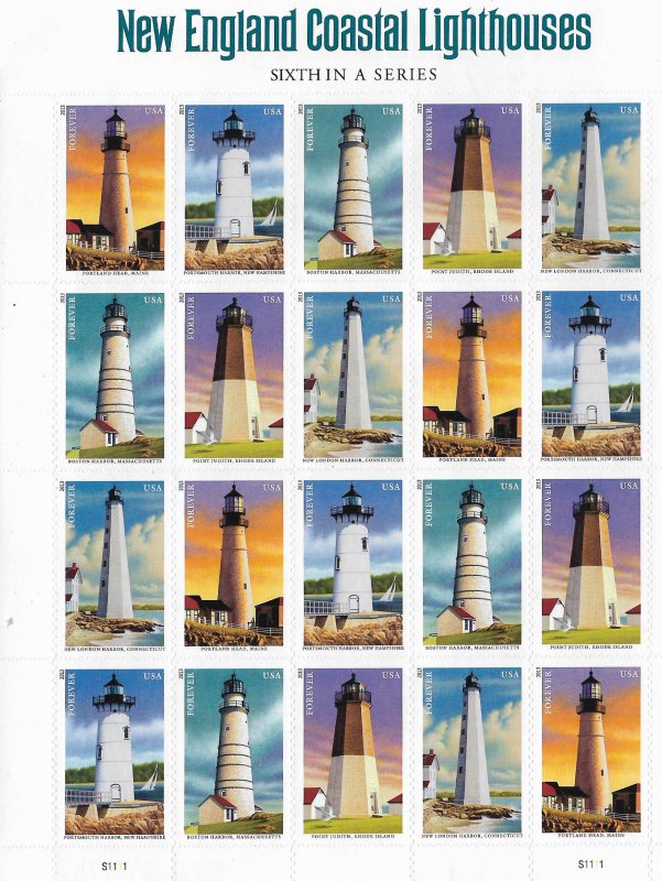 US 4791-4795 MNH   NEW ENGLAND LIGHTHOUSES SHEET