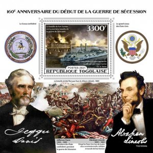 TOGO - 2021 - Start of US Civil War - Perf Souv Sheet - Mint Never Hinged