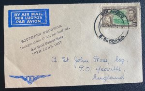 1937 Bulawayo S Rhodesia First Flight Airmail cover FFC to England