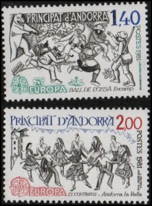 French Andorra 286-87 - Mint-NH - Winter Ball Game / Dance (1981) (cv $3.25)