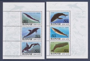 NORTH KOREA - Scott 3152a, 3157a -  MNH S/S - Whales, Dolphin - 1992