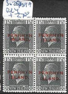 PENRHYN ISLAND (PP2002B) KGV 1 1/2D ON NZ SG 29+29A IN BL OF 4  MOG