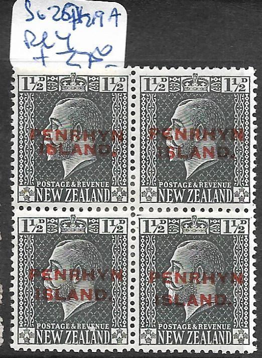 PENRHYN ISLAND (PP2002B) KGV 1 1/2D ON NZ SG 29+29A IN BL OF 4  MOG