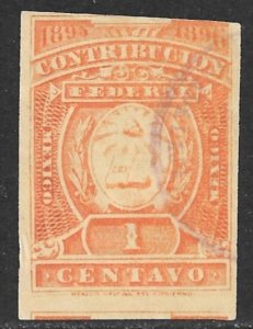 MEXICO REVENUES 1895-96 1c Contribucion Federal GUADALAJARA  at Back CF107 Used