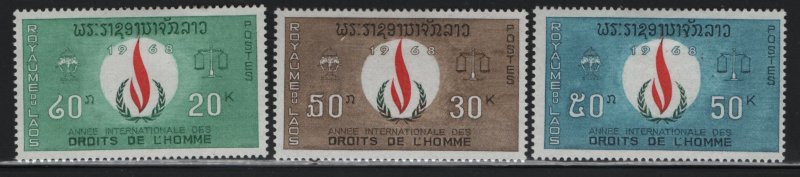 LAOS, 160-162, (3)SET, HINGED, 1968, HUMAN RIGHTS FLAME